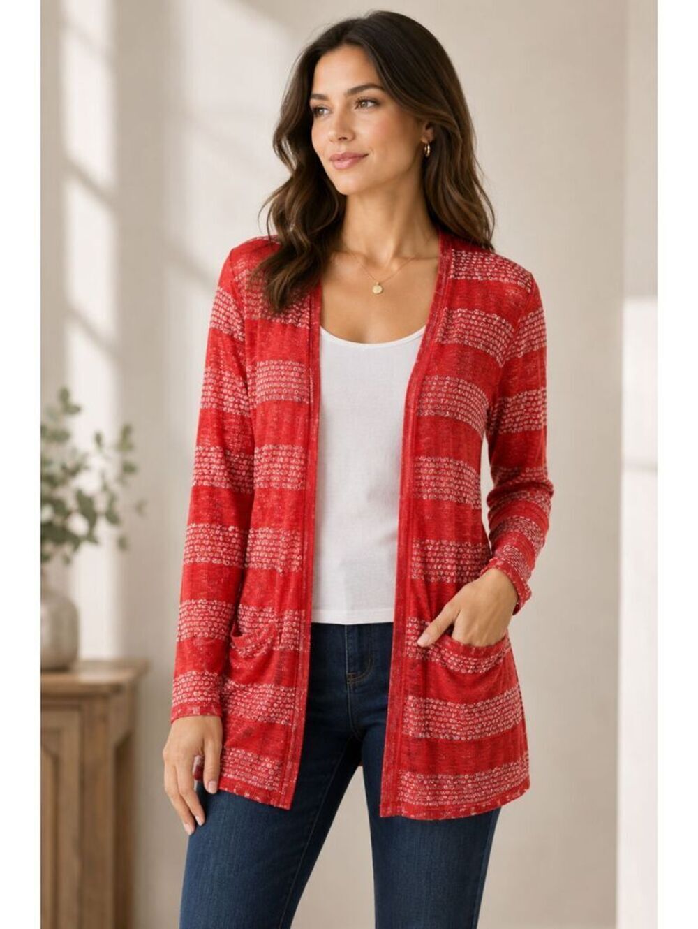 Soulmates Lightweight Open Front Pocket Cardigan Soft Knit Layering Sweater